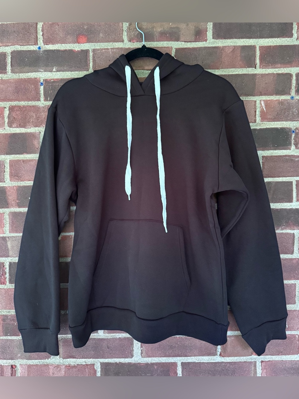 Womens Medium Black Pullover Hoodie Kangaroo Pocket Polyester Spandex